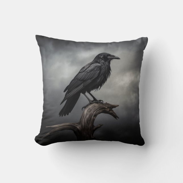 Halloween Crow  Throw Pillow (Front)