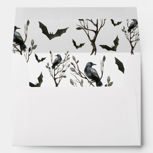 Halloween Crows Bats Black and White Personalized Envelope (Back (Bottom))