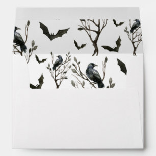 Halloween Crows Bats Black and White Personalized Envelope