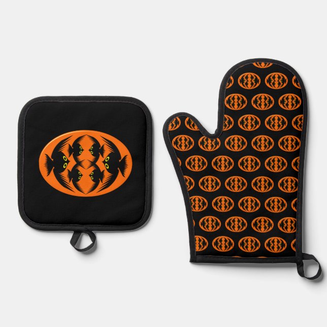 Halloween Crows Oven Mitt & Pot Holder Set (Front)