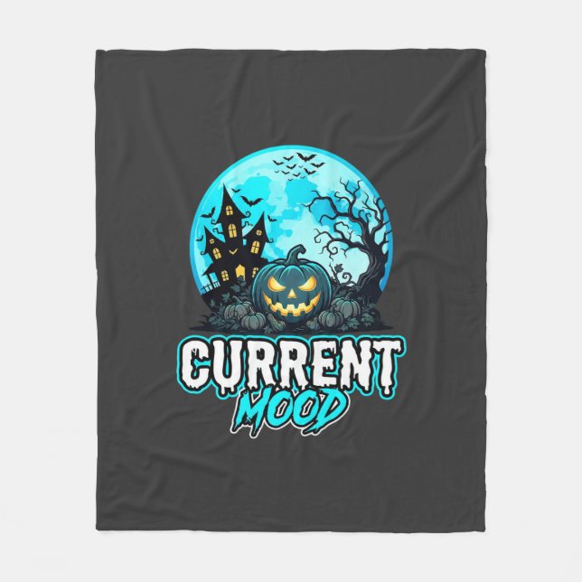 Halloween Current Mood Haunted Pumpkin Fleece Blanket (Front)