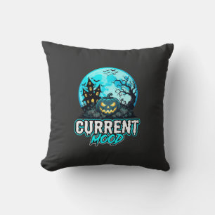 Halloween Current Mood Haunted Pumpkin Throw Pillow