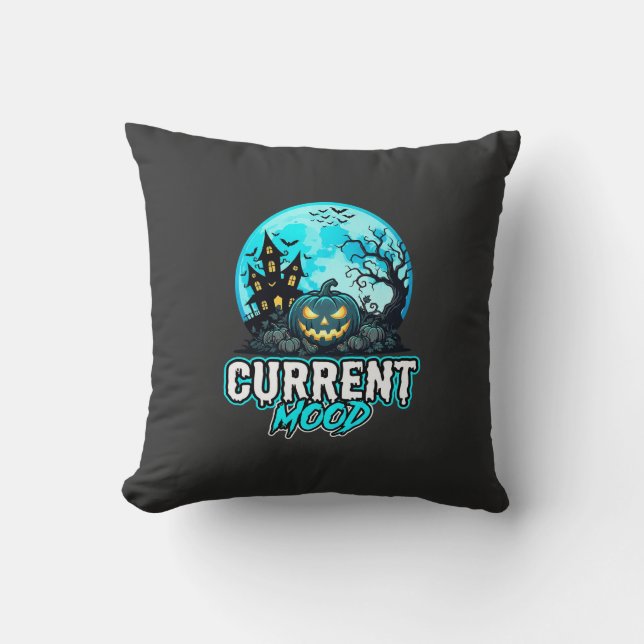 Halloween Current Mood Haunted Pumpkin Throw Pillow (Front)
