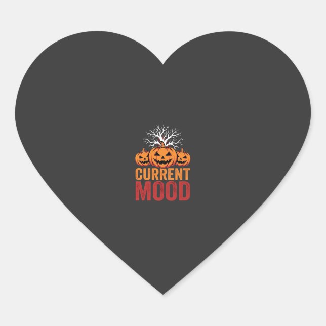 Halloween Current Mood Pumpkin Tree Design Heart Sticker (Front)