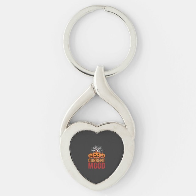 Halloween Current Mood Pumpkin Tree Design Keychain (Front)