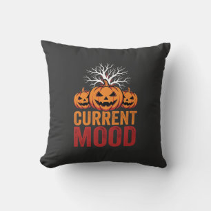 Halloween Current Mood Pumpkin Tree Design Throw Pillow