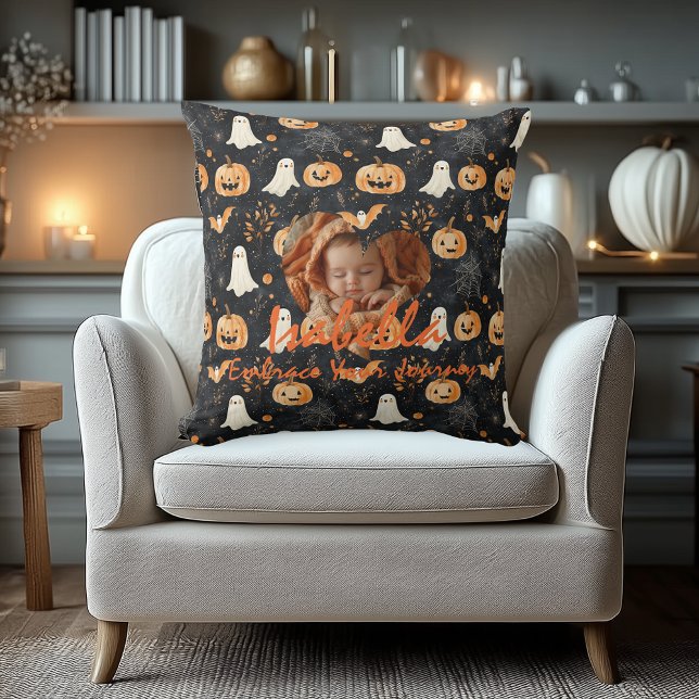 Halloween Custom Baby´s Name & Motivational Quote Throw Pillow (Creator Uploaded)