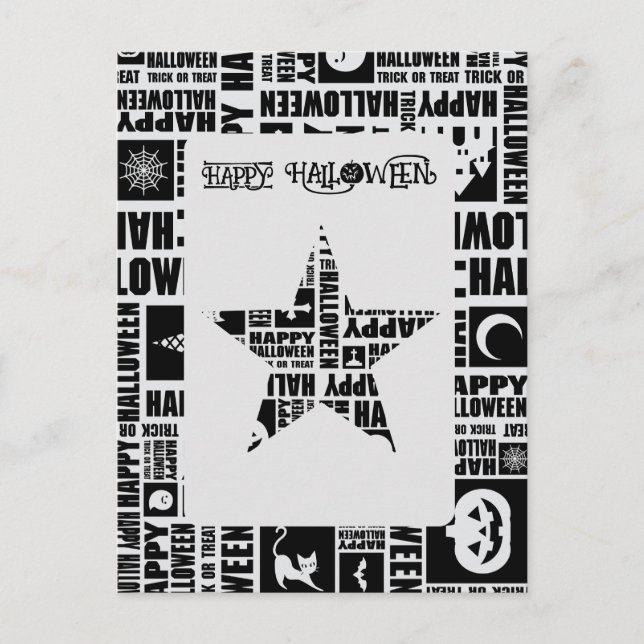 Halloween Custom Cool Whimsical Typography Black  Postcard (Front)