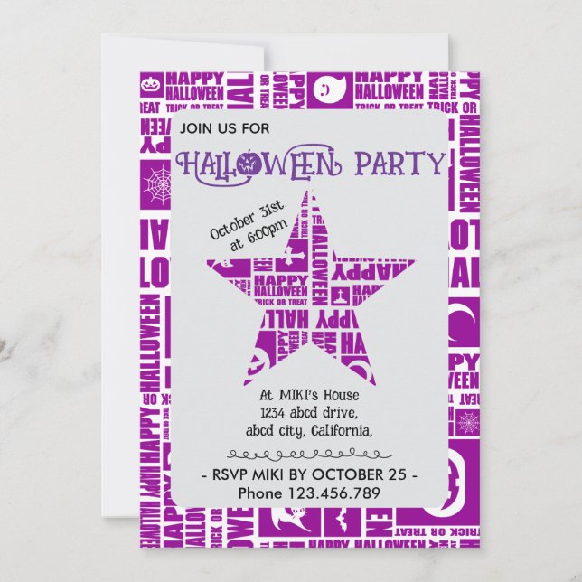 Halloween Custom Cool Whimsical Typography Purple  Invitation (Front)