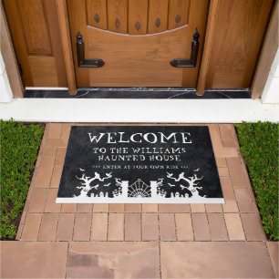 Halloween Custom Family Name Haunted House Welcome Doormat