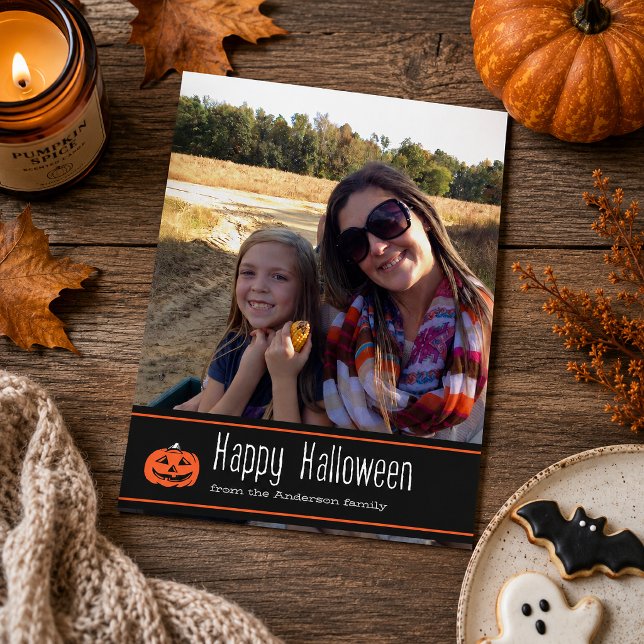 Halloween Custom Photo Jack O Lantern Pumpkin Card (Send festive autumn wishes with this Happy Halloween custom photo jack-o'-lantern pumpkin design.)