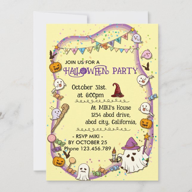 Halloween Custom Spooky Cute Whimsical Yellow   Invitation (Front)