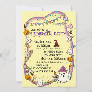 Halloween Custom Spooky Cute Whimsical Yellow   Invitation