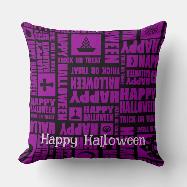 Halloween Custom Whimsical Cool Funny Purple Throw Pillow (Front)