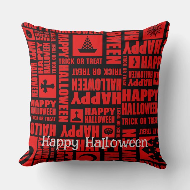 Halloween Custom Whimsical Cool Funny Red Throw Pillow (Front)