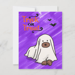 Halloween Custom Whimsical Cute Ghost Dog Purple  Postcard