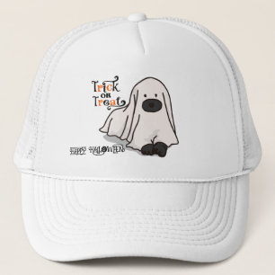 Halloween Custom Whimsical Cute Ghost Dog Trucker Hat