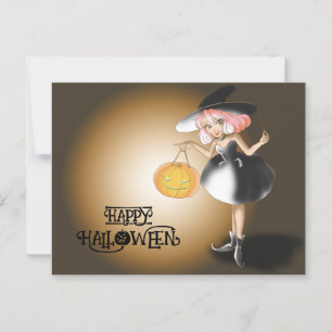 Halloween Custom Whimsical Cute Witch Pumpkin Postcard
