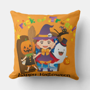 Halloween Custom Whimsical Cute Witch Pumpkin Throw Pillow
