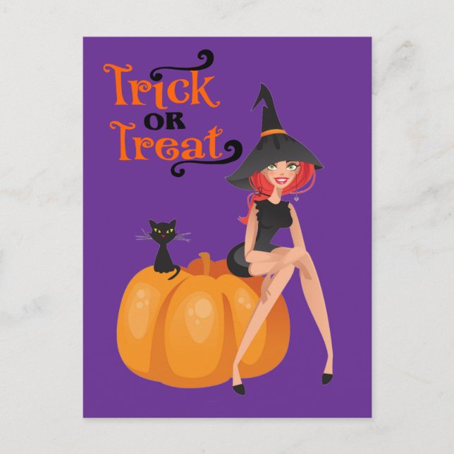 Halloween Custom Whimsical Cute Witch Purple  Postcard (Front)