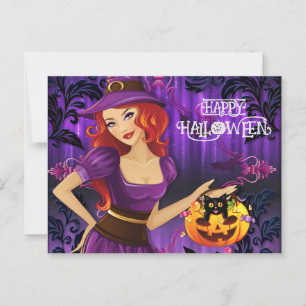 Halloween Custom Whimsical Cute Witch Purple Postcard