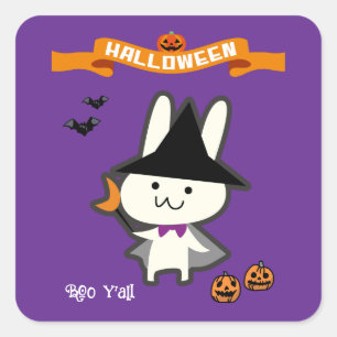 Halloween Custom Whimsical Cute Wizard Rabbit Square Sticker