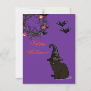  Halloween Custom Whimsical Funny Cat Purple  Postcard
