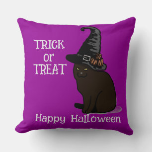 Halloween Custom Whimsical Funny Cat Purple Throw Pillow