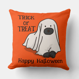 Halloween Custom Whimsical Funny Dog Orange Throw Pillow