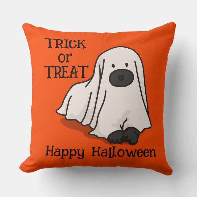 Halloween Custom Whimsical Funny Dog Orange Throw Pillow (Front)