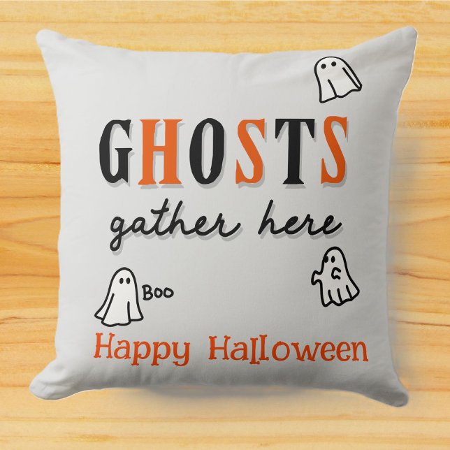 Halloween Custom Whimsical Funny Grey Ghost Throw Pillow (Creator Uploaded)