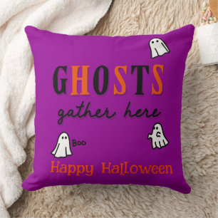 Halloween Custom Whimsical Funny Purple Ghosts Throw Pillow