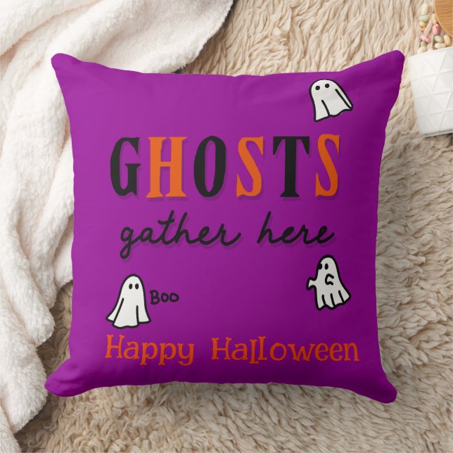 Halloween Custom Whimsical Funny Purple Ghosts   Throw Pillow (Blanket)