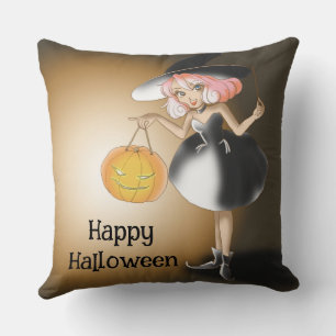 Halloween Custom Whimsical Funny Witch  Throw Pillow