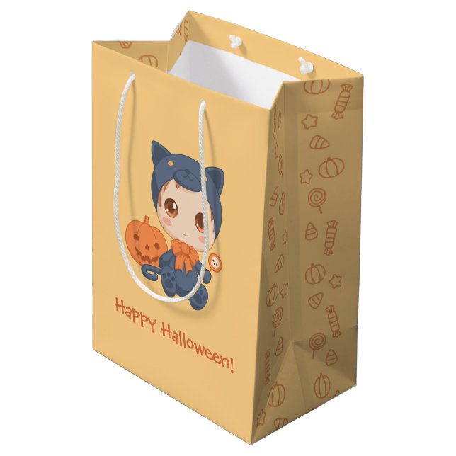 Halloween Cute Baby Black Cat Costume Medium Gift Bag (Back Angled)