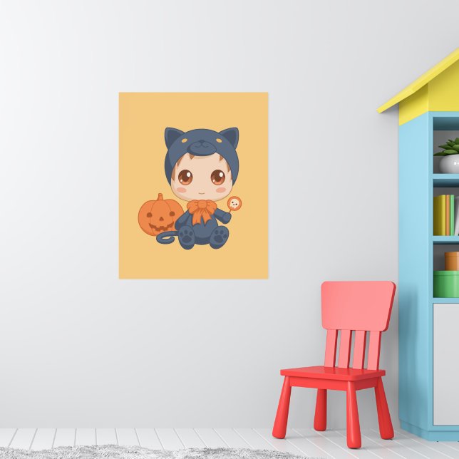 Halloween Cute Baby Black Cat Costume Poster (Nursery 1)