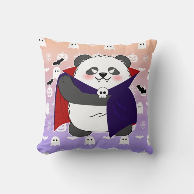 Halloween Cute Baby Panda Dracula Vampire Throw Pillow (Front)