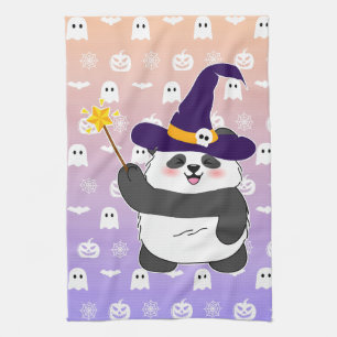 Halloween Cute Baby Panda Witch Magic Wand Kitchen Towel