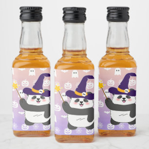 Halloween Cute Baby Panda Witch Magic Wand Liquor Bottle Label