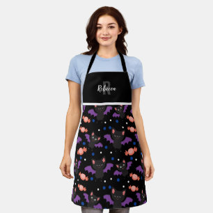 Halloween Cute Bats Repeat Pattern Monogram Apron