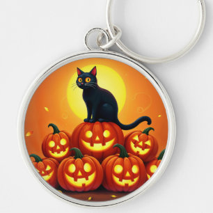Halloween cute black cat and Jack’s lanterns Keychain