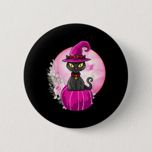 Halloween Cute Black Cat On Pumpkin Full Moon 2 Inch Round Button