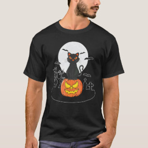Halloween Cute Black Cat On Pumpkin Full Moon Wome T-Shirt