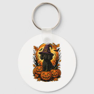 Halloween Cute Black Poodle Witch Hat Pumpkins Aut Keychain