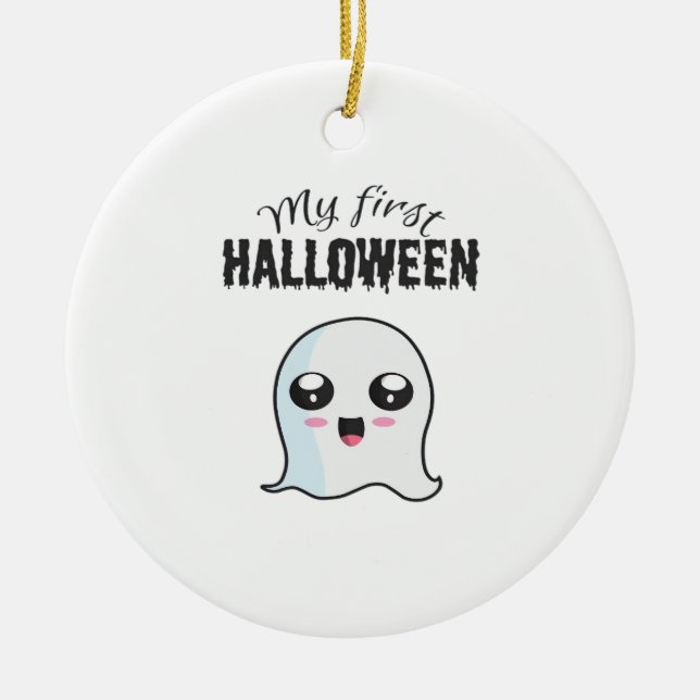 Halloween Cute Boo Newborn Baby Girl First Hallowe Ceramic Ornament (Front)