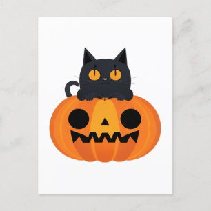 Halloween Cute Cartoon Friends, Black Baby Cat Holiday Postcard