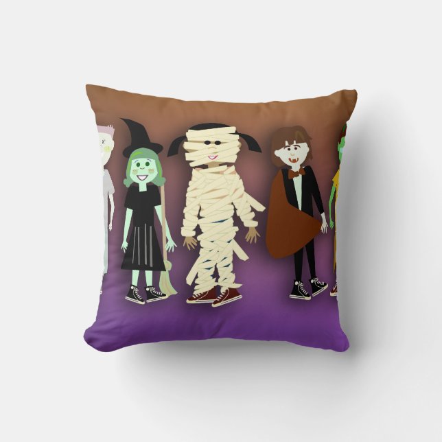 Halloween Cute Cartoon Monster Characters Throw Pillow (Front)