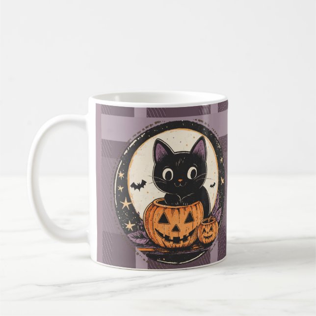 Halloween Cute Cat Fall Card Coffee Mug (Left)