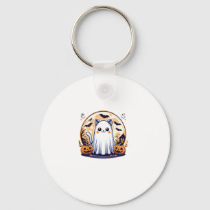 Halloween_ Cute Cat in Ghost Costume Halloween Des Keychain
