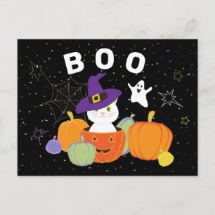 Halloween Cute Cat in Witch Hat Postcard